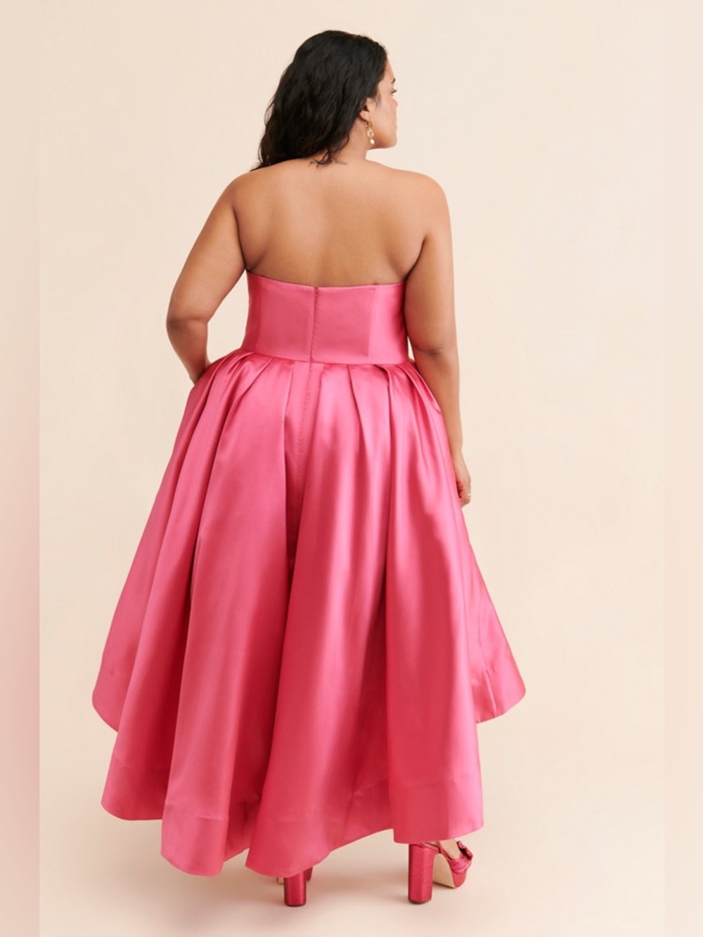 NWT Hutch Anthropologie Sabrina Strapless High-Low Pleated Pink Satin Gown 16P - Picture 4 of 15